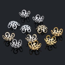 (100Pcs=1Lot ! ) Free Shipping Jewelry Finding 10x4MM 5Leaf Hollow Flower End Beads Caps Gold Silver Bronze Nickel Plated 2024 - buy cheap