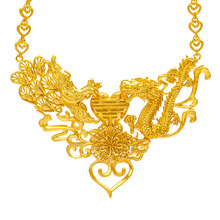 Vintage Yellow Gold Filled Dragon & Phoenix Pendant Necklace Womens Wedding Bridal Jewelry Gift 2024 - buy cheap