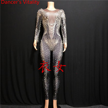 DJ DS Pole Dance Black Rhinestone Close-fitting Elastic Slim Fit Long Body Suit Stage Wear Women Leotard Performance Costume 2024 - buy cheap