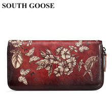 SOUTH GOOSE-billeteras Retro de cuero de vaca para mujer, carteras de mano largas, bolsa de flores para teléfono móvil, monedero 2024 - compra barato