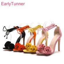 Brand New Sexy Orange Yellow Women Sandals Gladiator High Heels Lace Up Lady Floral Shoes EH12 Plus Big Size 10 43 45 49 52 2024 - buy cheap