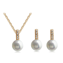 JQ Women Fashion Jewelry Set Necklace Earrings Simple simulated Pearl Pendant Crystal Silver Color Wedding Jewelry Sets 2024 - buy cheap