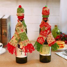 1 Set Christmas Decoration supply knitting scarf & Hat for Wine Bottle Cover Bags For Christmas home party red Wine Bottle decor 2024 - buy cheap