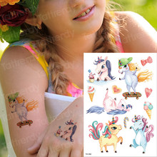 Tatuagem temporária infantil à prova d'água, tatuagens com cavalo, unicórnio, arte corporal, cor de água, rosto, mão, infantil 2024 - compre barato