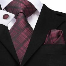 Conjunto de lenço e gravata xadrez masculino, lenço, bolso, quadrado, abotoaduras, conjunto vermelho para homens, gravata de casamento, acessórios para homens 2024 - compre barato