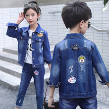 Versión de la ropa de los niños 2018 gir jeans otoño nuevos niños y niñas traje de vaquero en la moda de los niños grandes juego de dos piezas 2024 - compra barato