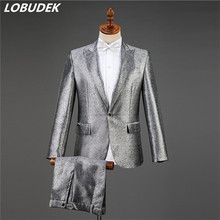 Silver/Black/Purple Bright Formal Men's Suits Wedding Groom Dress Stage Male Singer Host Blazer Suit Chorus Performance Costume 2024 - buy cheap