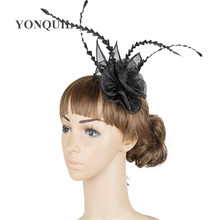 Fashion Women Small Chic Rose Fascinator Hat Cocktail Wedding Party Church Fancy Feather Headpiece Hair Combs Headband TMYQ008 2024 - buy cheap