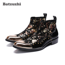 Batzuzhi Italian Type Men Shoes Pointed Metal Toe Black Leather Ankle Boots Botas Hombre Designer's Party Prom Boots Man, US6-12 2024 - buy cheap