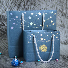 10pcs navy blue starry paper gift bags with handle luxury handbags gift packing paper treat gift package bag guest takeaway box 2024 - buy cheap