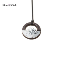 Banny Pink Ethnic Zen Alloy lotus Pendant Necklace For Women Vintage Round Ebony Wooden Necklace Fashion Jewelry Colliers Colar 2024 - buy cheap