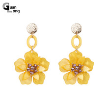 GuanLong Trendy Long Acrylic Acetic Resin Earrings Flower Women 2019 Big Drop Earings Crystal for Girls Fashion Jewelry Brincos 2024 - buy cheap