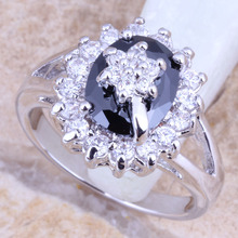 Perfect White CZ Black Cubic Zirconia Silver Plated  Women's Flower Jewelry Ring Size 6 / 7 / 8 / 9 R1178 2024 - buy cheap