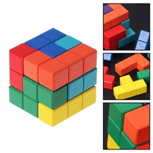 Cubo mágico tetris, quebra-cabeça 3d de madeira multicolorido, jogo educacional de desafio para o cérebro, iq tester para crianças, presentes 2024 - compre barato