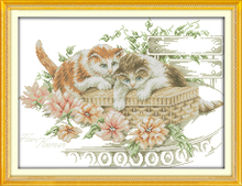 Цветы и кошки, рассчитанная на ткань DMC 14CT 11CT наборы для вышивки крестом, наборы для вышивки, домашний декор 2024 - купить недорого