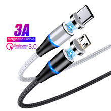 Магнитный USB кабель Поддержка 3,0 зарядное устройство в Micro USB Type C для IPhone X Samsung S8 S9 Huawei 3A Быстрая зарядка мобильный телефон кабель 2024 - купить недорого