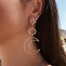 Bohemian Retro Fashion Sun Moon Asymmetric Exaggerated Long Pendant Statement Earrings For Women Beach Party Jewelry Brincos 2024 - buy cheap