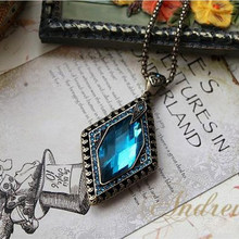 European And American Trade Jewelry Retro Rhombus Stone Crystal Necklace Long Sweater Chain 2024 - buy cheap