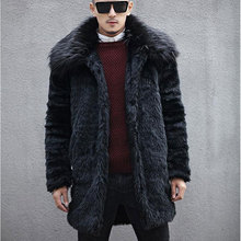 2018 New winter men fox fur collar faux rabbit fur coats,Turn-down collar trends fur jacket Black long section fashion overcoats 2024 - buy cheap