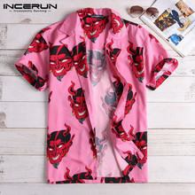 INCERUN 2021 Streetwear Casual Men Shirt Turn-down Collar Print Loose Short Sleeve Hiphop Tops Hawaiian Shirts Men Camisa Summer 2024 - buy cheap