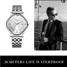 Модные мужские часы из нержавеющей стали с кристаллами, точное время и хорошее время, аналоговые кварцевые наручные часы, мужские часы, подарок 2024 - купить недорого