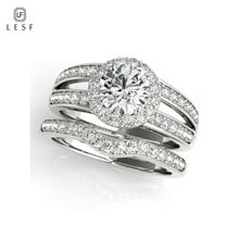 LESF Lucury 1.0 Carat Round Cut Big Halo Engagement Ring Women 925 Sterling Silver Wedding Band Ring Sets 2024 - buy cheap