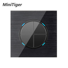 Minitiger-Interruptor de luz de pared con indicador LED, pulsador de encendido/apagado aleatorio de 4 entradas, 1 vía, Panel de Metal de aluminio negro 2024 - compra barato