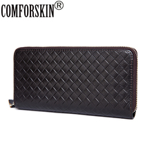 Cómoda skin-billeteras organizadoras largas para hombre, carteras de cuero genuino de primera calidad, de moda, tejido de grano, con cremallera, 2018 2024 - compra barato