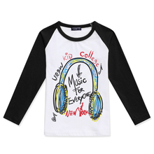 Camiseta masculina criativa de algodão para crianças, camiseta com manga comprida para meninos e meninas, camiseta estampada com fone de ouvido musical 2024 - compre barato