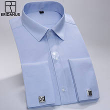 Мужская деловая рубашка с французскими манжетами, повседневная однотонная приталенная рубашка с длинными рукавами, модель M600, 2017 2024 - купить недорого