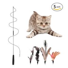 Новейшая модель; Выдвижной Дразнилка для кошек перо котенка игрушки с 5 сменных головок забавные игры интерактивная игрушка для домашних животных для кошки Китти 2024 - купить недорого