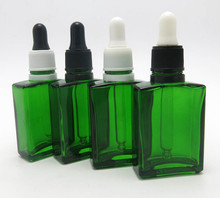 200pcs/lot 30ml Tamper evident cobalt green flat square glass bottle 1oz Empty glass dropper container 2024 - buy cheap