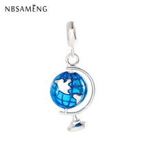 New Authentic 925 Sterling Silver Bead Cute Blue Enamel Globe Dangle Beads Charm Fit   Bracelet & Bangle DIY Women Jewelry 2024 - buy cheap