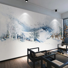 Papel tapiz 3D personalizado para decoración de pared, Mural de tinta abstracta de estilo chino, para sala de estudio, dormitorio, montaña, pájaro, alce 2024 - compra barato