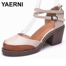 YAERNI 2022 Shoes Woman 100% Genuine Leather Women Pumps Lady Leather Round Toe Platform Shallow Mouth Shoes E541 2024 - buy cheap