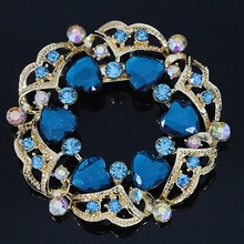 New semi-precious Korean big round brooch for women colorful heart rhinestone crystal gold-color jewelry accessory B1227 2024 - buy cheap