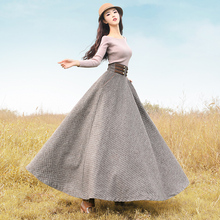 Free Shipping 2021 Boshow New Winter Vintage Woolen Long Maxi High waist Bandage A-line Plaid Big Hem Skirts With Pockets S-L 2024 - buy cheap