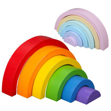 DROPSHIPPIN 6 piezas de madera de arco iris bloques apilador arcoiris para chico Arco Iris edificio bloques educativos de madera de juguete 2024 - compra barato