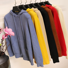 2018 Autumn and Winter Cashmere Women New Hooded Thick Warm Pure Color Long Sleeve Knitted Sweater Re0982 2024 - buy cheap