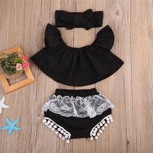 Cute Newborn Baby Girl Clothes 2017 Summer Off shoulder Crop Tops+Tassel Bloomers Short Headband Outfit Kids Clothing Set 0-24M 2024 - buy cheap