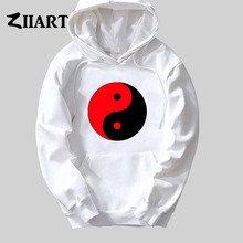 red and black Yin and yang Chinese philosophy couple clothes boys man male autumn winter fleece hoodies 2024 - buy cheap