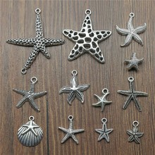20 unids / lote encantos de estrellas de mar de Color plata antigua colgante de estrellas de mar encantos de animales marinos encantos de estrellas de mar para hacer joyas artesanía DIY 2024 - compra barato