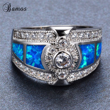 Bamos Luxury Male Female White/Blue Opal Stone Ring With AAA Zircon Fashion Jewelry Vintage Wedding Rings For Men And Women 2024 - buy cheap
