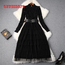 Elegant Ladies Autumn Dress 2019 High Quality Designers Women's Full Sleeve Ruffles Layered Sexy Black Lace Tulle Party Dresses 2024 - buy cheap