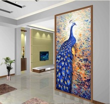 3d papel tapiz para habitación Mural personalizado no tejida etiqueta de la pared de pavo real azul pintura arte porche foto papel pintado para paredes 3d 2024 - compra barato