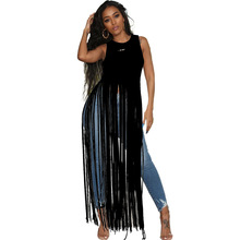 Long Tassels Sexy Sleeveless Dress O Neck Black Casual Summer Dress High Waist Pull Over Suits Women Night Dress 2024 - buy cheap