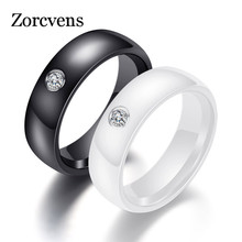 ZORCVENS черно-белое цветное кольцо керамическое кольцо для женщин с большим кристаллом ширина обручального кольца 6 мм Размер 6-10 подарок для мужчин 2024 - купить недорого