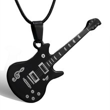 Hot Fashion Cool Punk Black 316L Stainless Steel Guitar Pendant & Necklaces Leather Chain Men Women Costume Jewelry 2024 - buy cheap