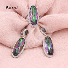 PATAYA-hermoso conjunto de joyería africana, oro blanco, rosa, rojo, óvalo, circón Natural, pendientes largos finos, anillo, joyería de Color nupcial 2024 - compra barato