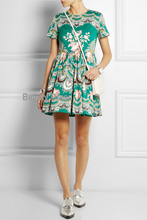 Hot sale  fashion    Green Pretty Florals Printed Dress Elegant A-Line Pleated Dresses 2024 - buy cheap